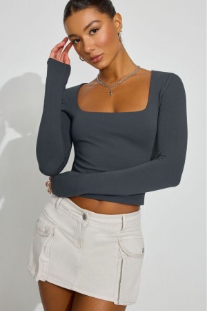 Women Garage Addison Square Neck Long Sleeve Grey | A-6387204