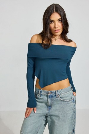 Women Garage Asymmetric Long Sleeve Turquoise | A-9230864