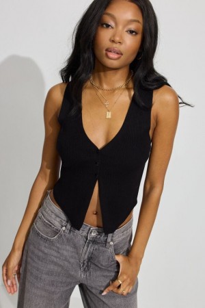 Women Garage Bare V Neck Vest Black | A-8253907