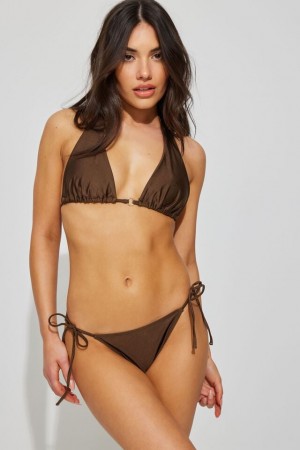 Women Garage Cheeky Side Tie Bikini Bottom Brown | A-7629358