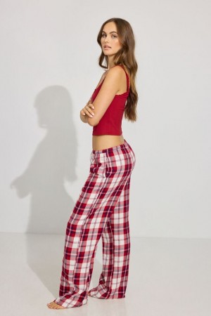 Women Garage Flannel Pants Red | A-9487065