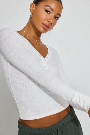 Women Garage Henley Long Sleeve White | A-9631872