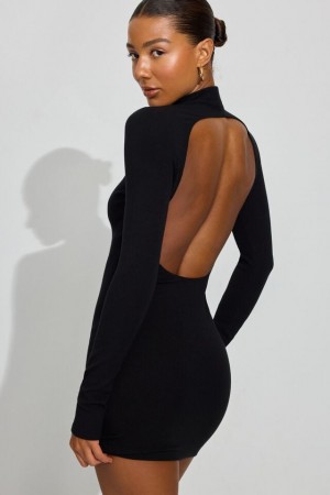 Women Garage Long Sleeve Open Back Dress Black | A-9706218