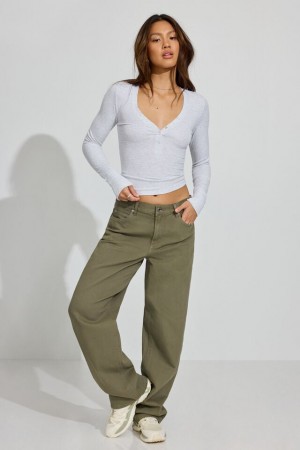 Women Garage Low Rise Pants Olive Khaki | A-2317850