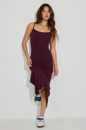 Women Garage Natalie Low Back Midi Dress Burgundy | A-3871426