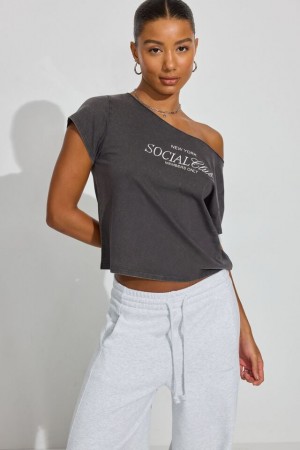 Women Garage Off Shoulder T Shirts Grey | A-7913562