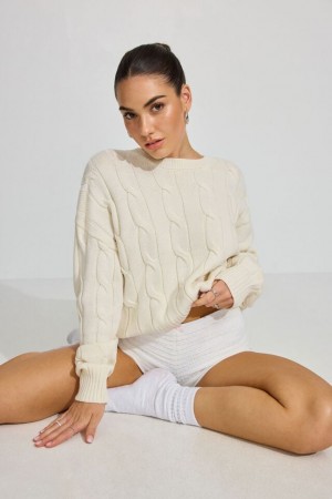 Women Garage Oversized Cable Sweater White | A-2813097