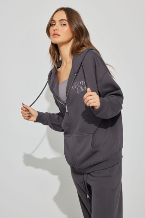 Women Garage Oversized Zippie Hoodie Grey | A-8492073