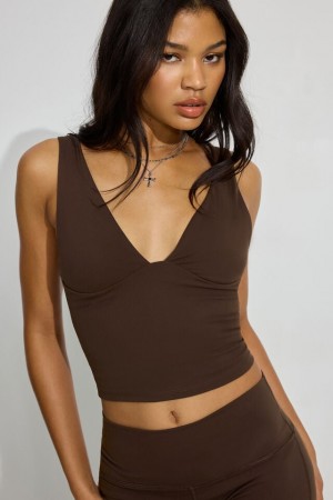 Women Garage Plunge Tank Top Brown | A-2031845