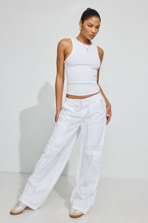 Women Garage Poplin Extreme Baggy Cargo Pants White | A-3745186