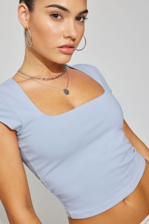 Women Garage Portia Square Neckline T Shirts Blue | A-8690721