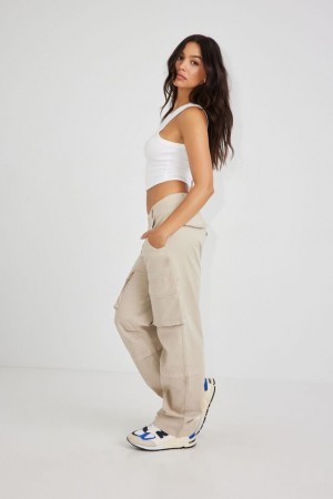 Women Garage Remi Straight Cargo Pants Beige | A-8742513