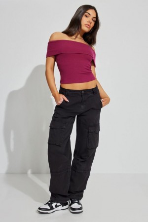 Women Garage Remi Straight Cargo Pants Black | A-4581097