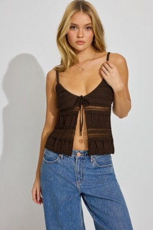 Women Garage Resort Lace Flyaway Tank Top Brown | A-1382694