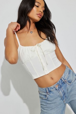 Women Garage Rosie Buttoned Milkmaid Cami Tank Top White | A-3726495