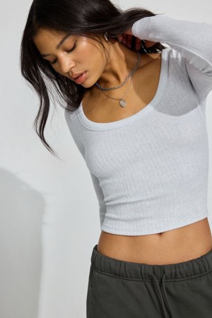 Women Garage Scoop Neck Knit Long Sleeve Grey | A-7651203