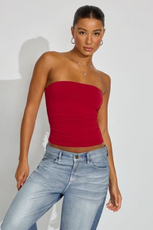 Women Garage Sculpt Longline Tube Tank Top Red | A-4231679