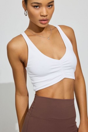 Women Garage Seamless Ruched Tank Top White | A-4769582