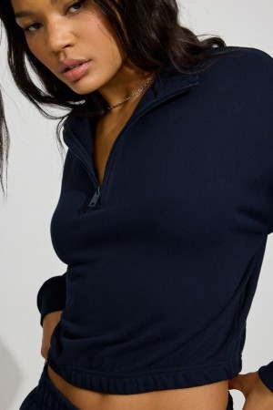 Women Garage Soft Terry Half Zip Sweatshirts Blue | A-7438521