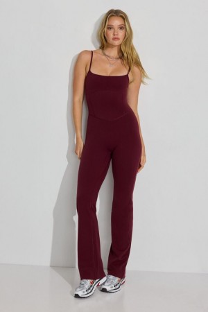 Women Garage Softactive Brooklyn Flare Jumpsuit Burgundy | A-0956314