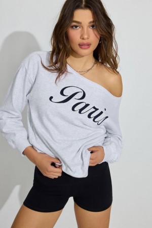 Women Garage Softterry Off Shoulder Sweatshirts Grey | A-6058321