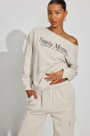 Women Garage Softterry Off Shoulder Sweatshirts White | A-7541983