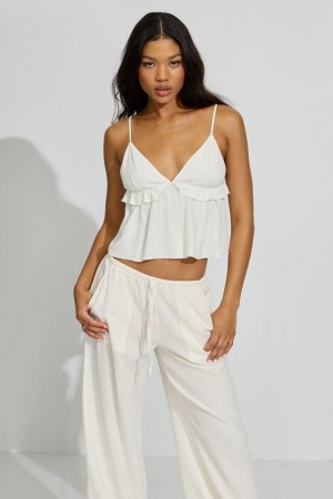 Women Garage Strappy Peplum Cami Tank Top White | A-9407623