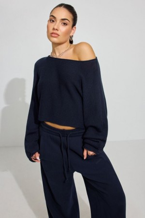 Women Garage Supersoft Loose Crop Sweater Blue | A-5892074