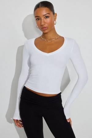 Women Garage Tara V-neck Long Sleeve White | A-8273106