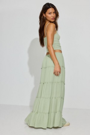 Women Garage Tiered Maxi Skirts Olive Green | A-6124087