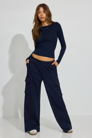 Women Garage Ultrafleece Baggy Cargo Sweatpants Blue | A-5107329