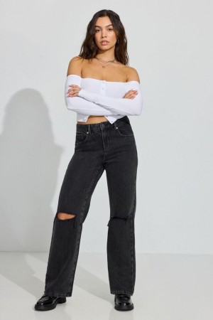 Women Garage Wide Leg Jeans Grey Black | A-7193058