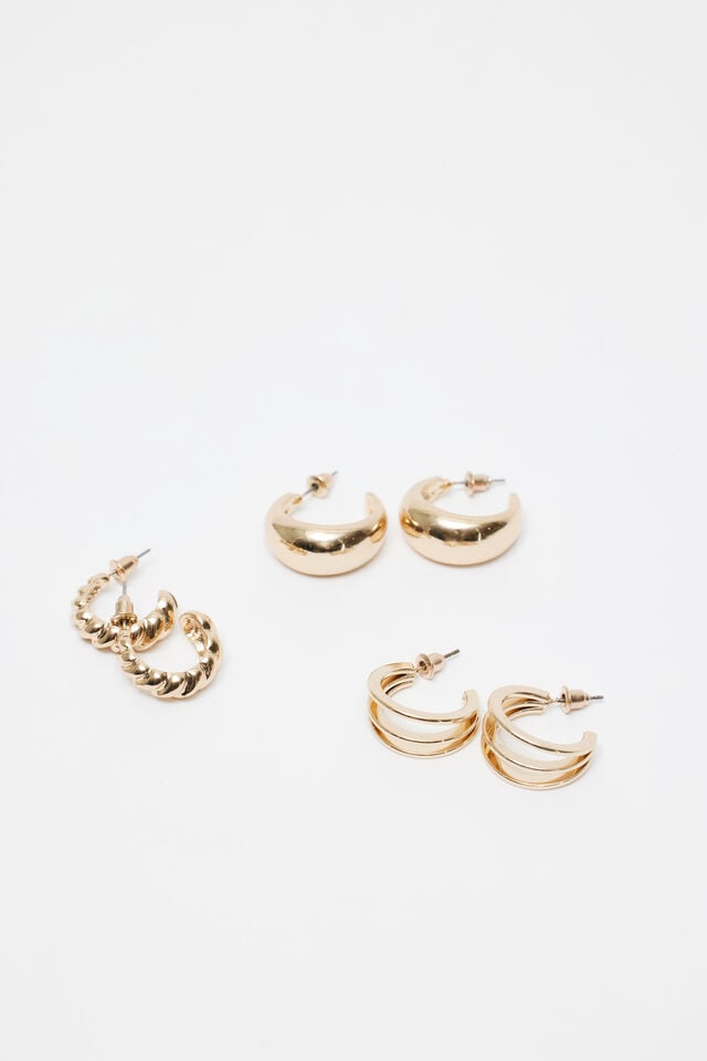 Women Garage 3 Pack Textured Hoop Earrings Gold | A-1298743