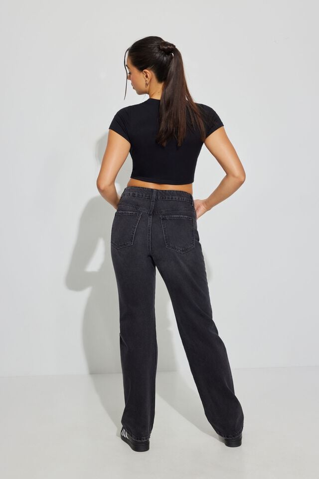 Women Garage 90s Straight Jeans Black | A-4619287