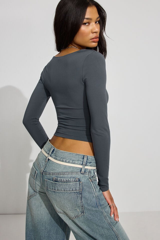 Women Garage Addison Square Neck Long Sleeve Grey | A-4987015