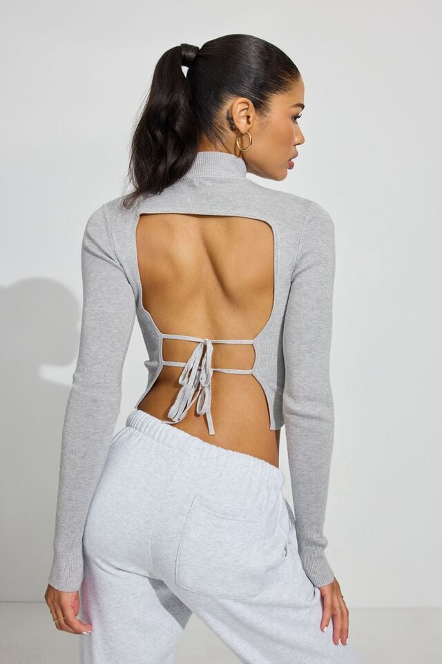 Women Garage Apron Back Sweater Grey | A-8573240