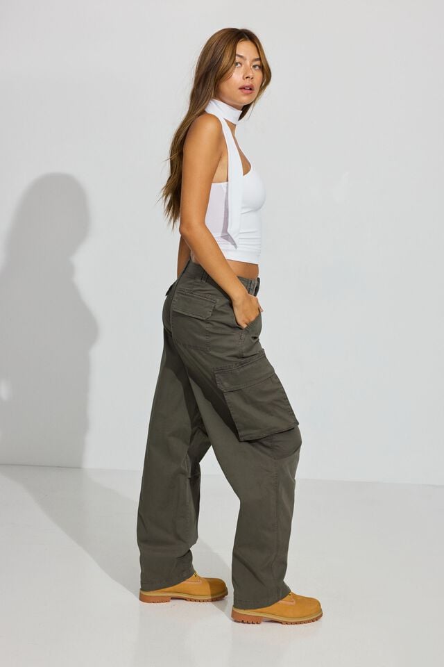 Women Garage Ashton Barrel Cargo Pants Dark Green | A-6182539