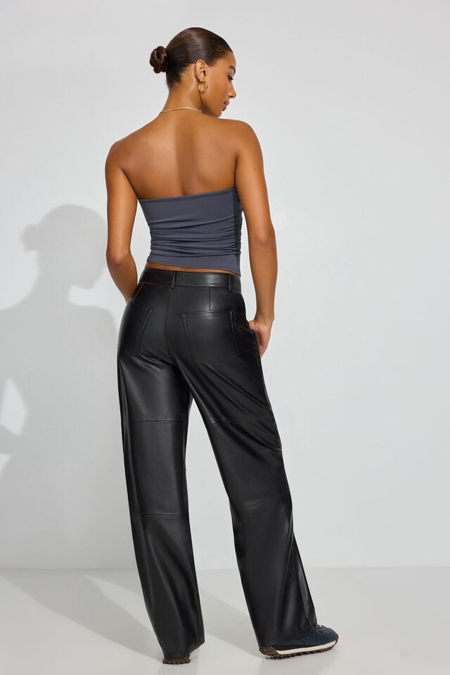 Women Garage Baggy Faux-leather Pants Black | A-7165849