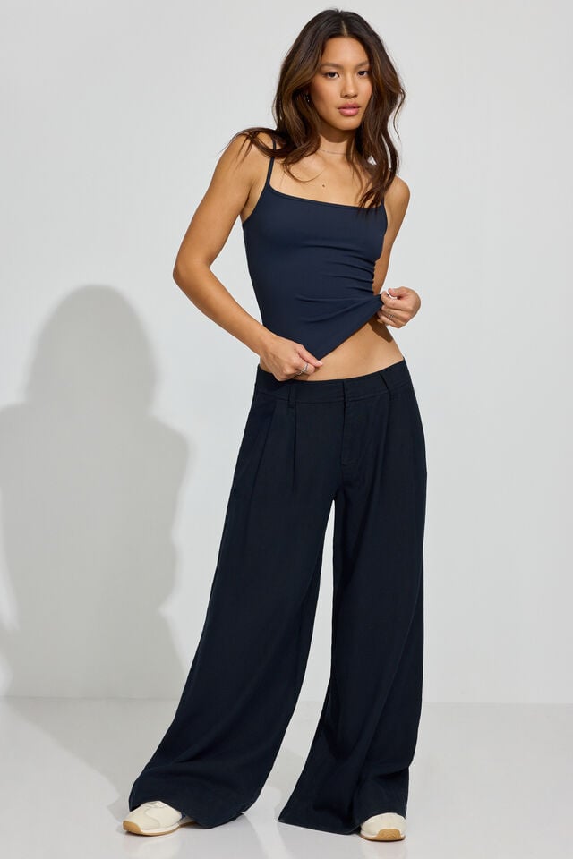 Women Garage Baggy Linen Pants Blue | A-8935126