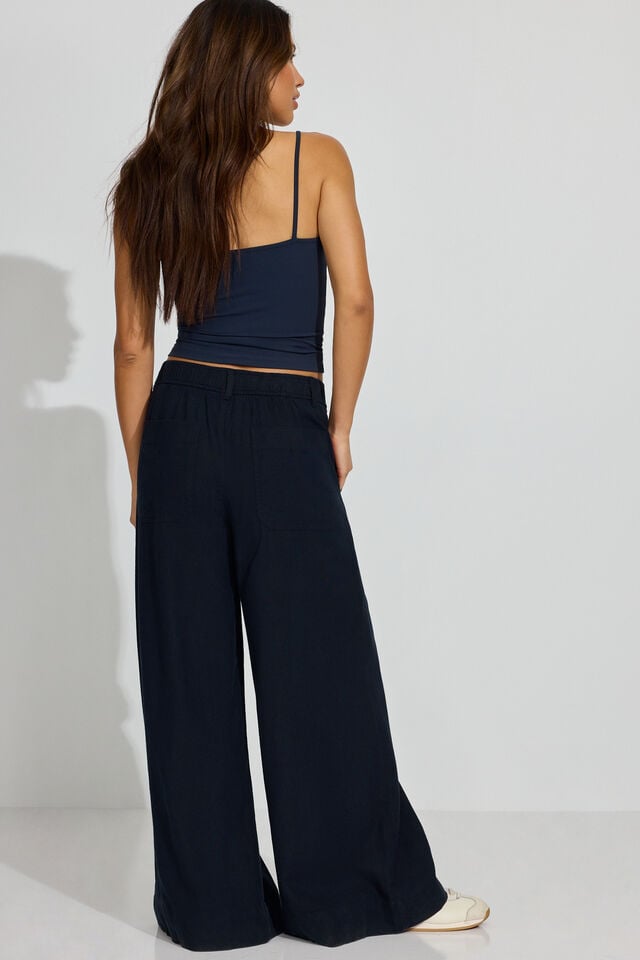 Women Garage Baggy Linen Pants Blue | A-8935126