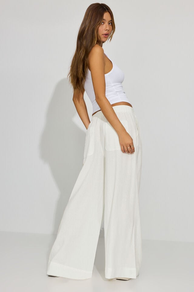 Women Garage Baggy Linen Pants White | A-3209186