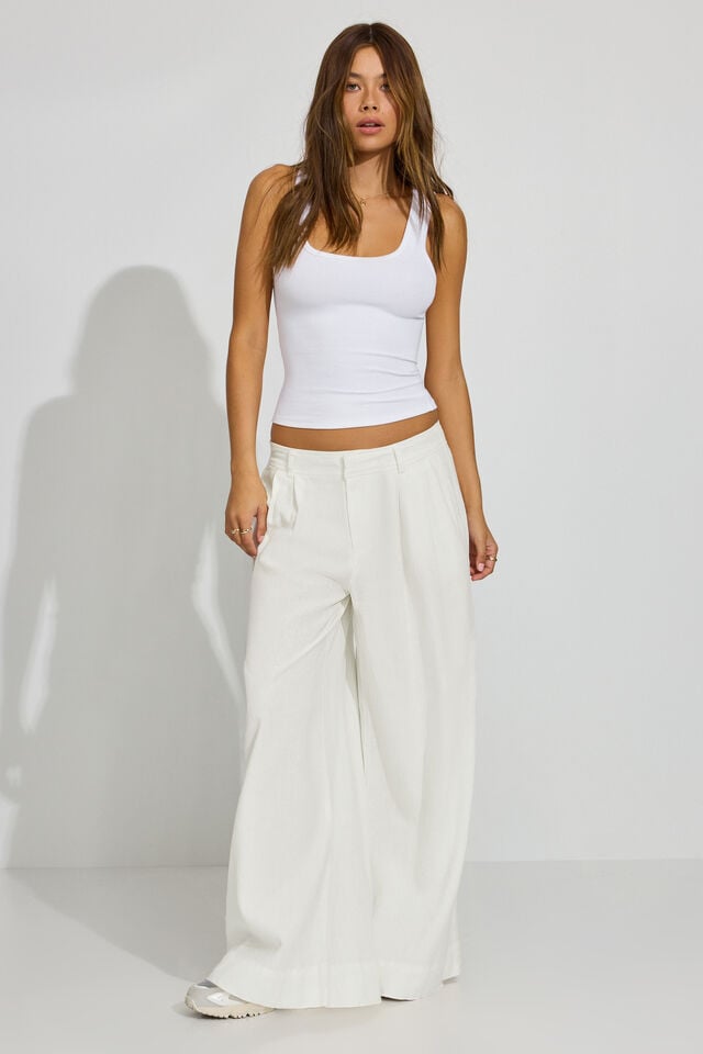 Women Garage Baggy Linen Pants White | A-3209186