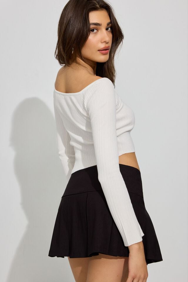 Women Garage Bodycon Off Shoulder Sweater White | A-3204718