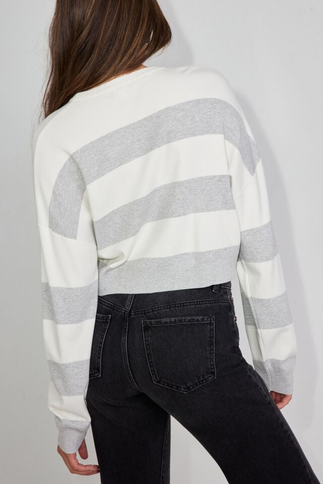 Women Garage Boxy Stripe Er Sweater Grey / White | A-8642375