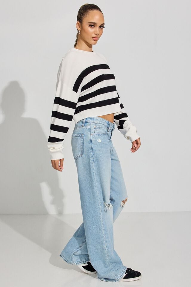 Women Garage Boxy Stripe Er Sweater White / Black | A-9301586