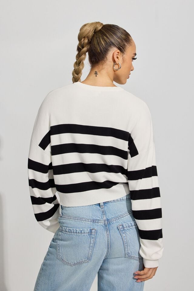 Women Garage Boxy Stripe Er Sweater White / Black | A-9301586