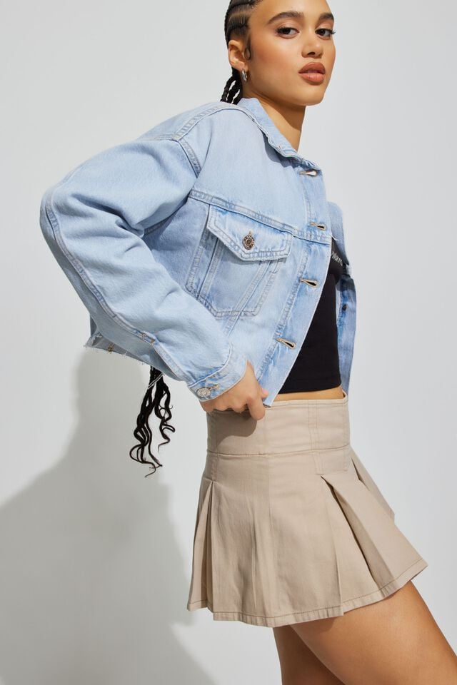 Women Garage Boyfriend Crop Jackets Blue | A-3816972