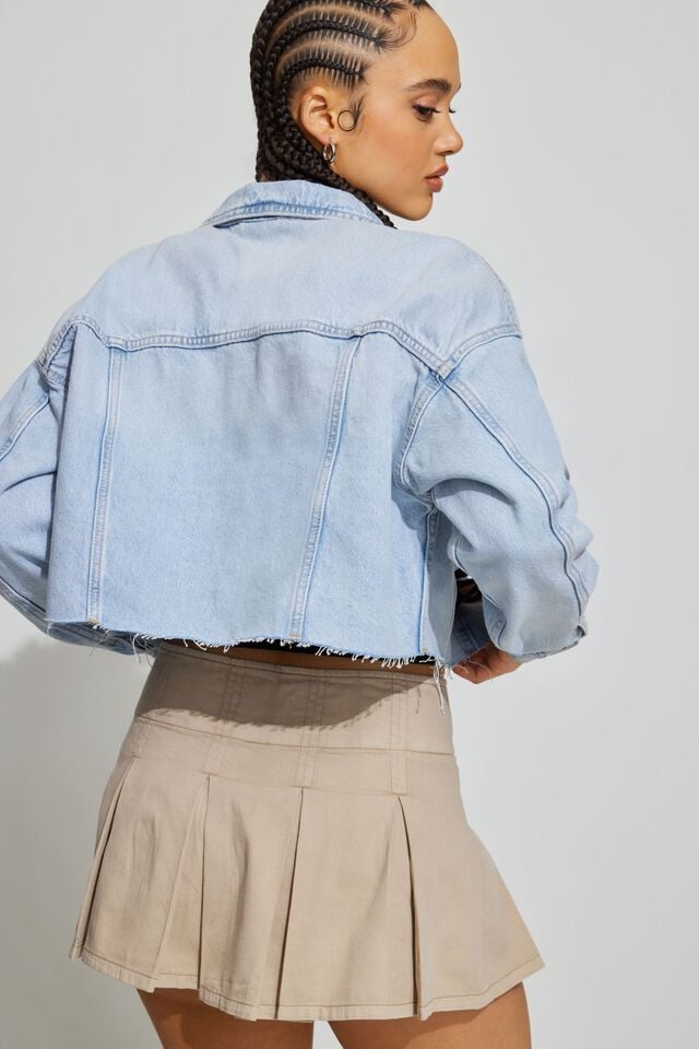 Women Garage Boyfriend Crop Jackets Blue | A-3816972