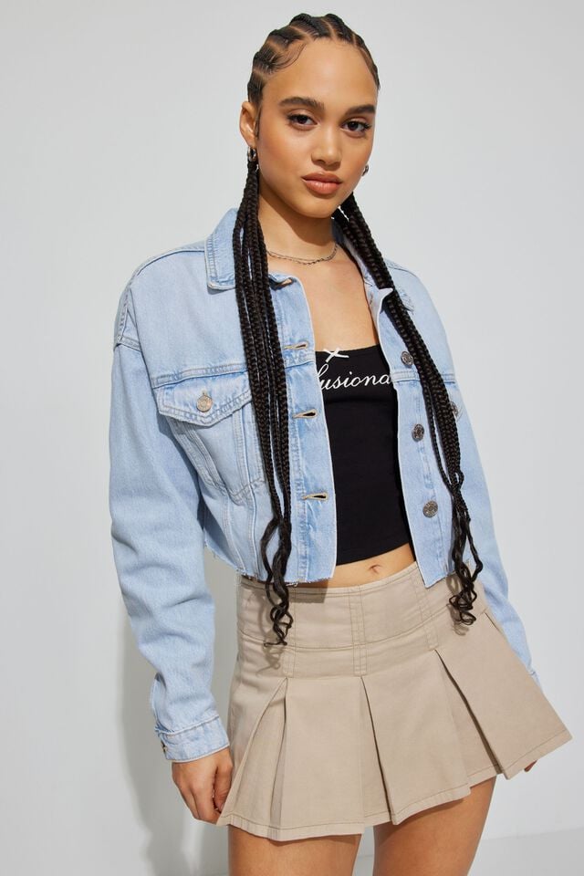 Women Garage Boyfriend Crop Jackets Blue | A-3816972