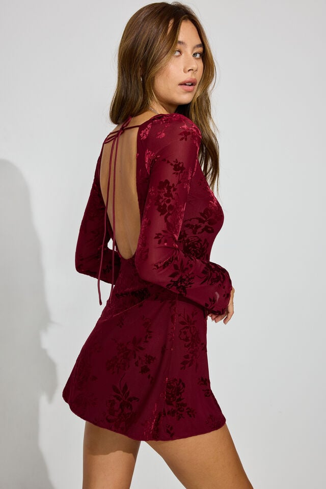 Women Garage Burnout Open Back Mini Dress Dark Red | A-2684017